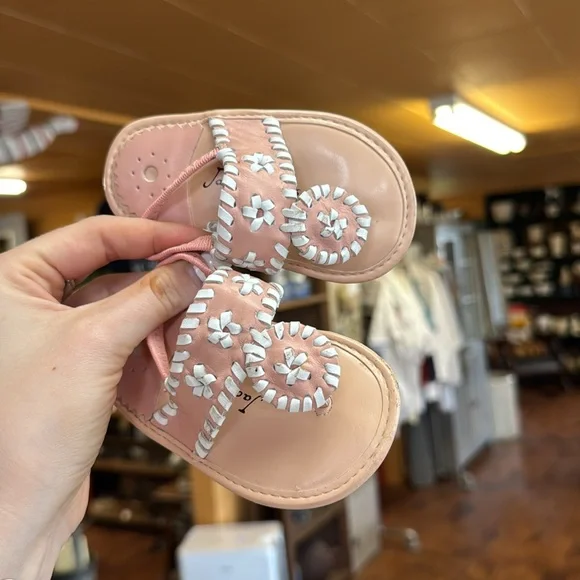 Jack Rogers Baby Jacks Flat Pink and Cream Sandals with Whipstitched Design 4